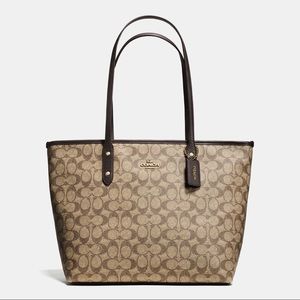 Coach Signature Coated Canvas Zip Top Tote Bag
